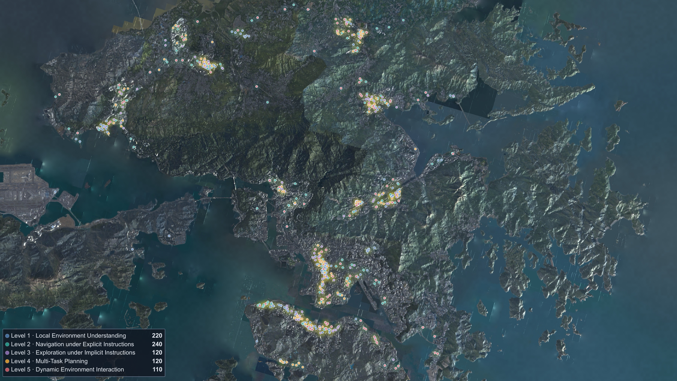 Map of experimental task locations distributed across Hong Kong